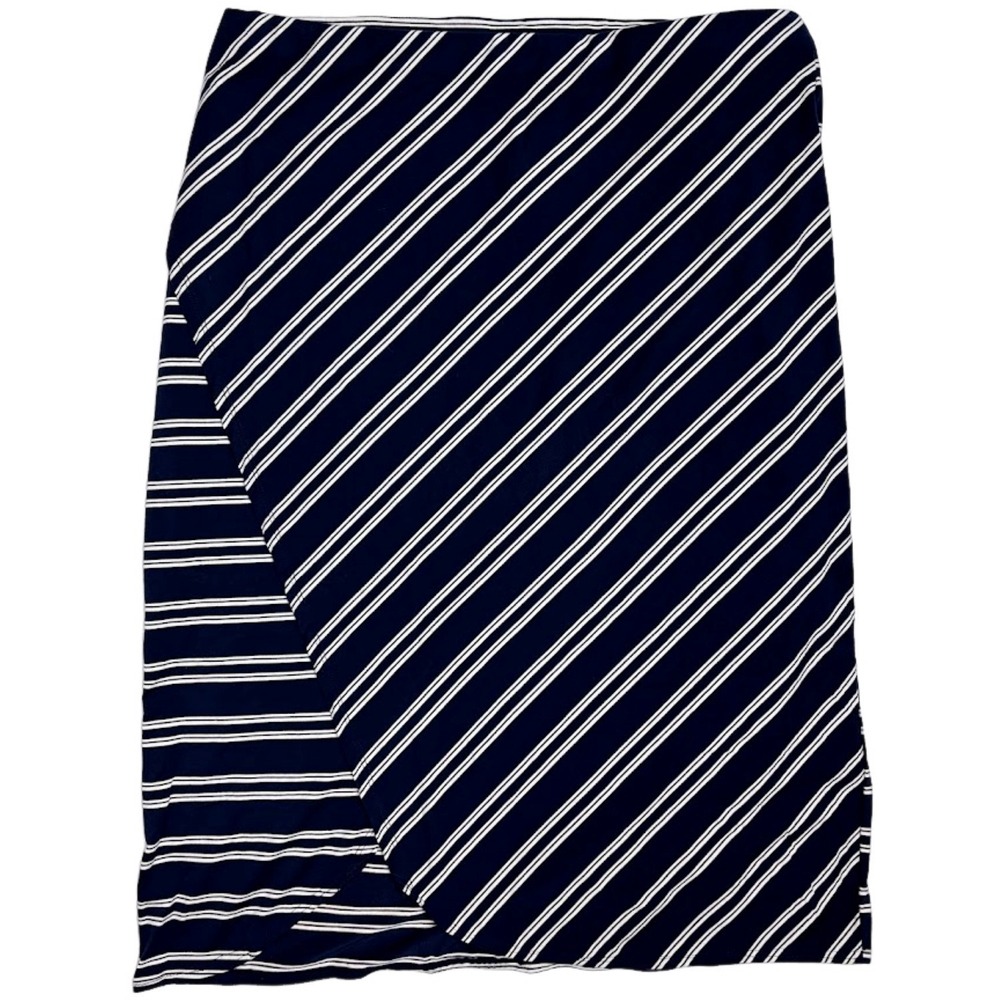 CJ Banks Women's Navy Blue White Stripe Skirt Sz 1X Pull Up Easy Dress 40" Waist